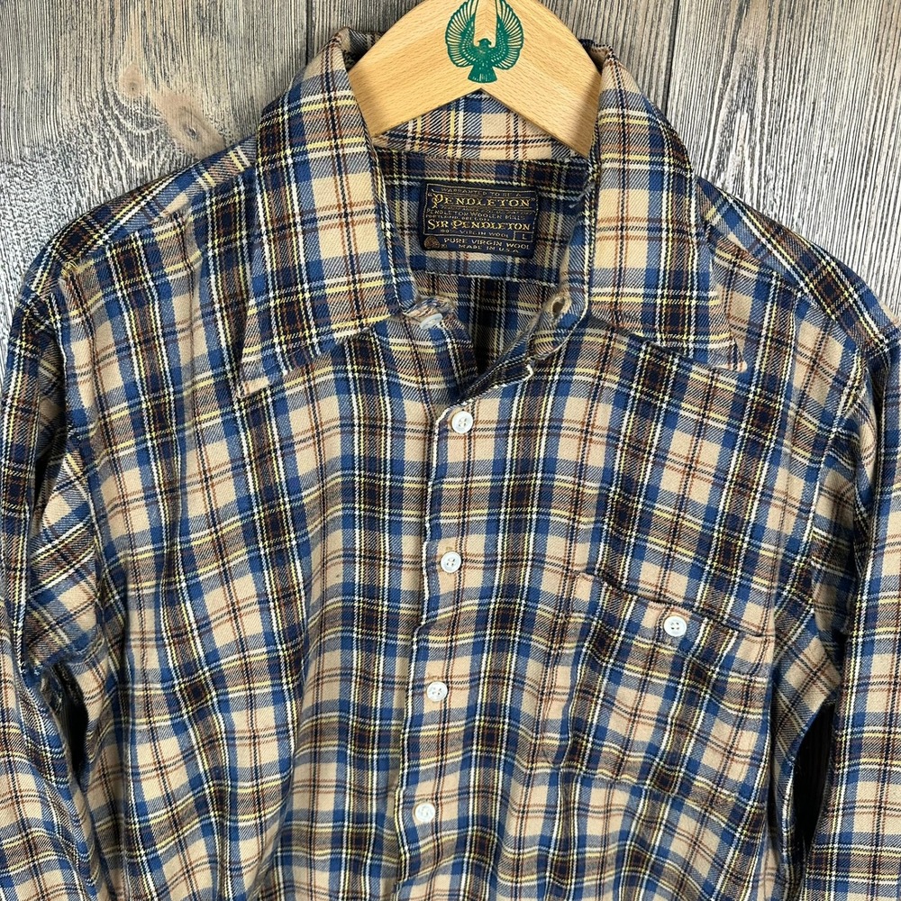 Pendleton Vintage 70s Sir Pendleton Wool Flannel Plaid Button Up Shirt Classic L